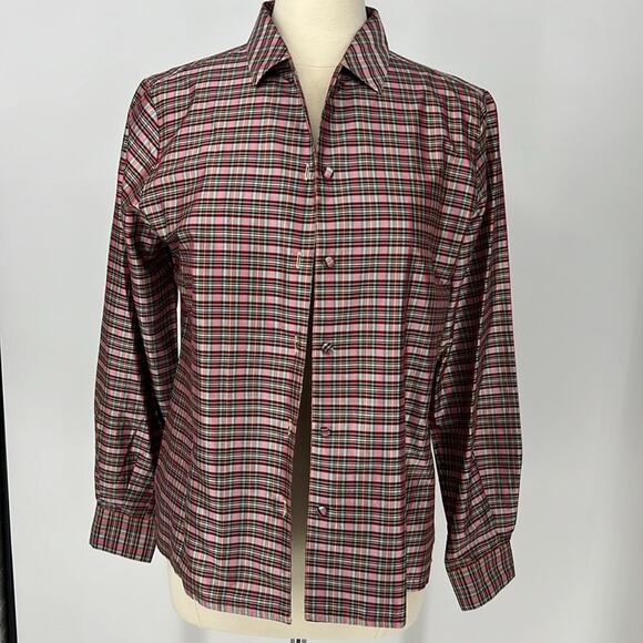 100% Silk Limited Red Plaid Button Down Blouse NWT Women's Medium - Picture 4 of 6